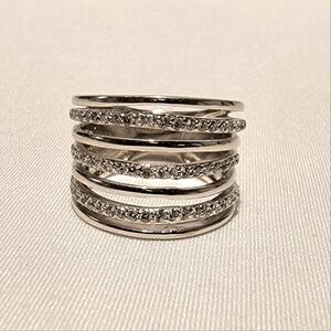 Multi Row Knuckle Clear Cz Pave Big Chunky Fashion Ring Size 6.5 Sterling Silver